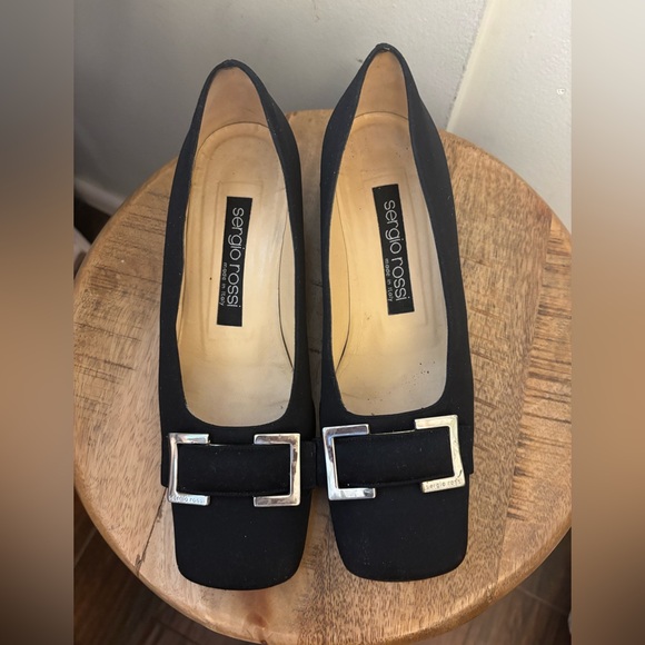 Sergio Rossi Shoes - Sergio Rossi Black Flats with Silver Buckle